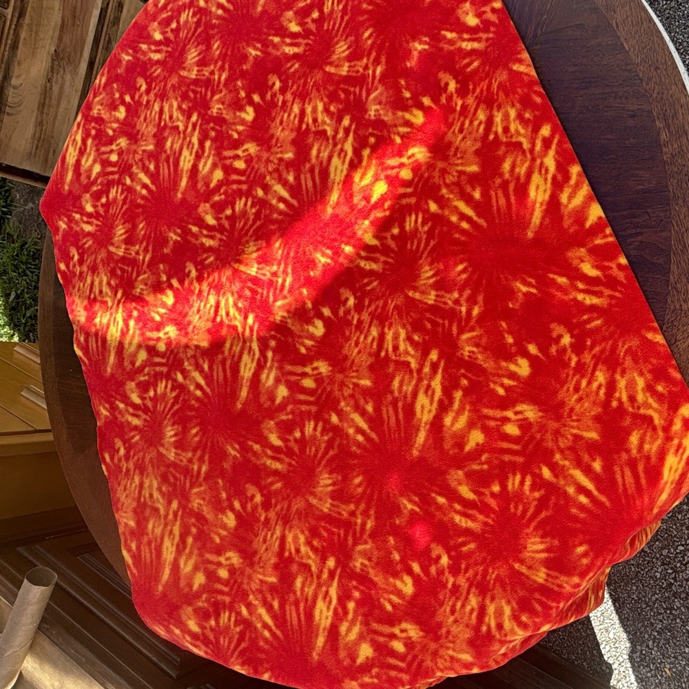 Red Yellow Tie Dye Brushed Fleece Fabric Lot - Medium Weight Pieces - 55"x60"